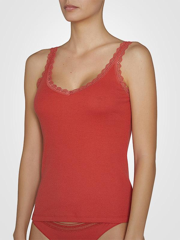 Ysabel Mora medvilniniai apatiniai marškinėliai su nėriniais "Manika Red"