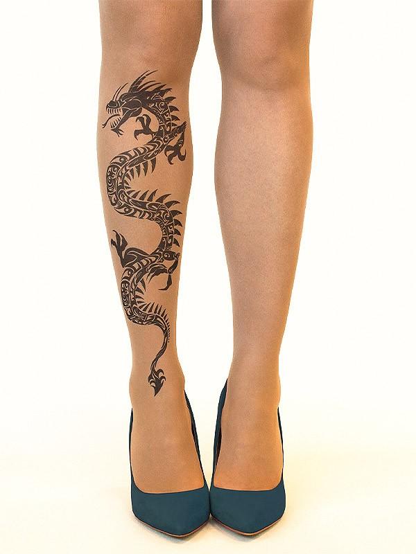 Stop & Stare pėdkelnės su tatuiruote "Black Dragon 20 Den Sun"