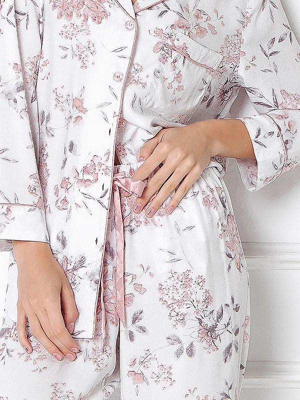 Aruelle viskozinė pižama "Daphne Long White - Pink Flower Print"
