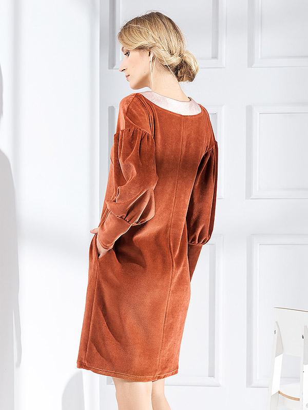 Lega medvilninė suknelė su dirbtinės odos apykakle "Samanta Spice - Rose Gold Velour"