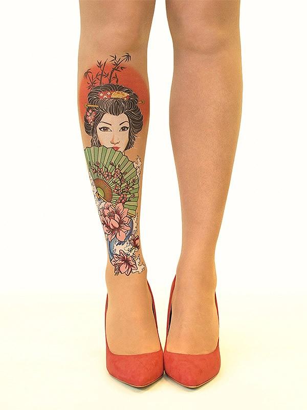 Stop & Stare pėdkelnės su tatuiruote "Geisha 20 Den Sun"
