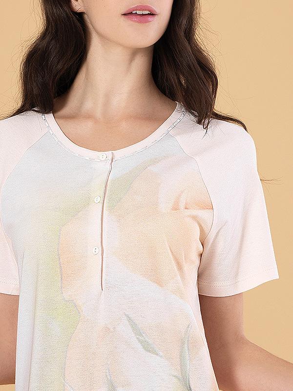 Linclalor medvilniniai naktiniai marškiniai su sagutėmis "Maeve Peach Rose Print"