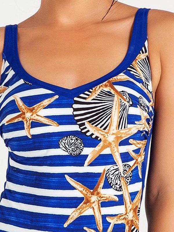 Charmline liekninantis vientisas maudymosi kostiumėlis "Starfish Marina Blue - White Stripes"