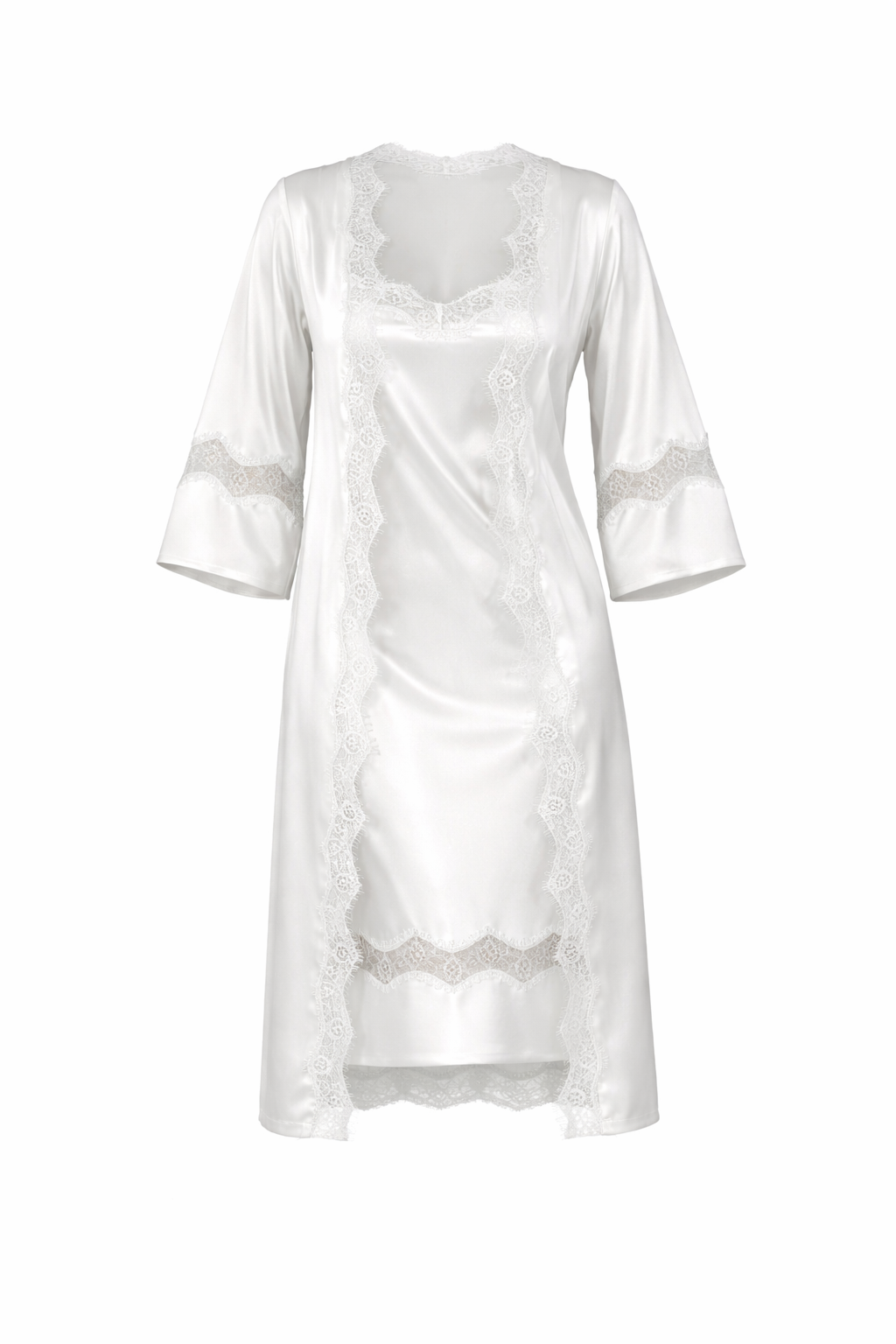 šilkinis chalatas su nėriniais