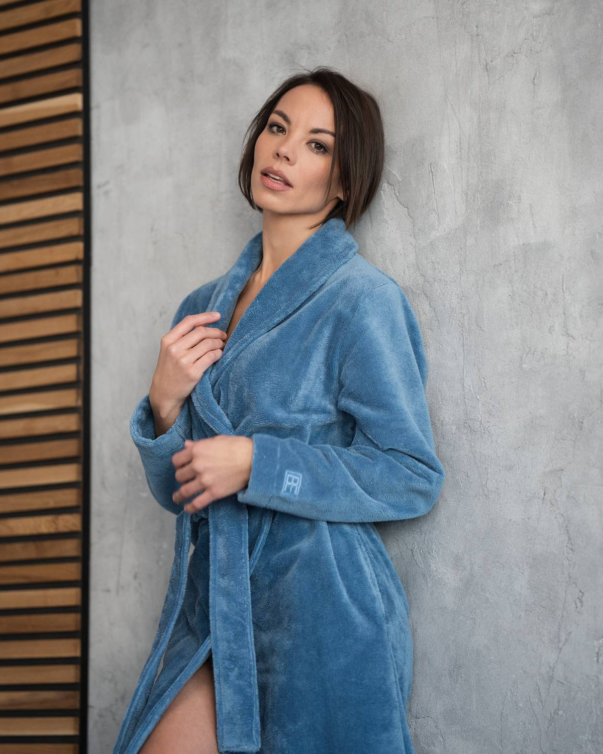 Belmanetti Double-layered Bamboo Fiber Blend Robe Durango Blue Velour