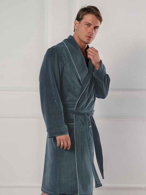 Belmanetti vyriškas medvilninis chalatas "Roberto Dark Grey Velour"