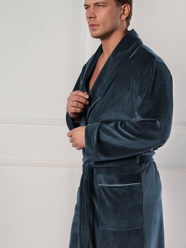 Belmanetti vyriškas medvilninis chalatas "Roberto Dark Grey Velour"