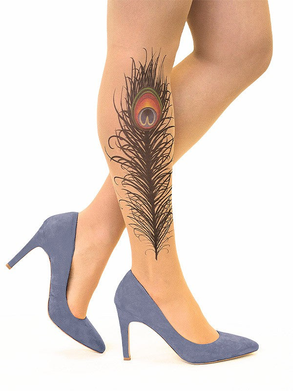 Stop & Stare колготки с татуировкой "Peacock Feather 20 Den Sun"