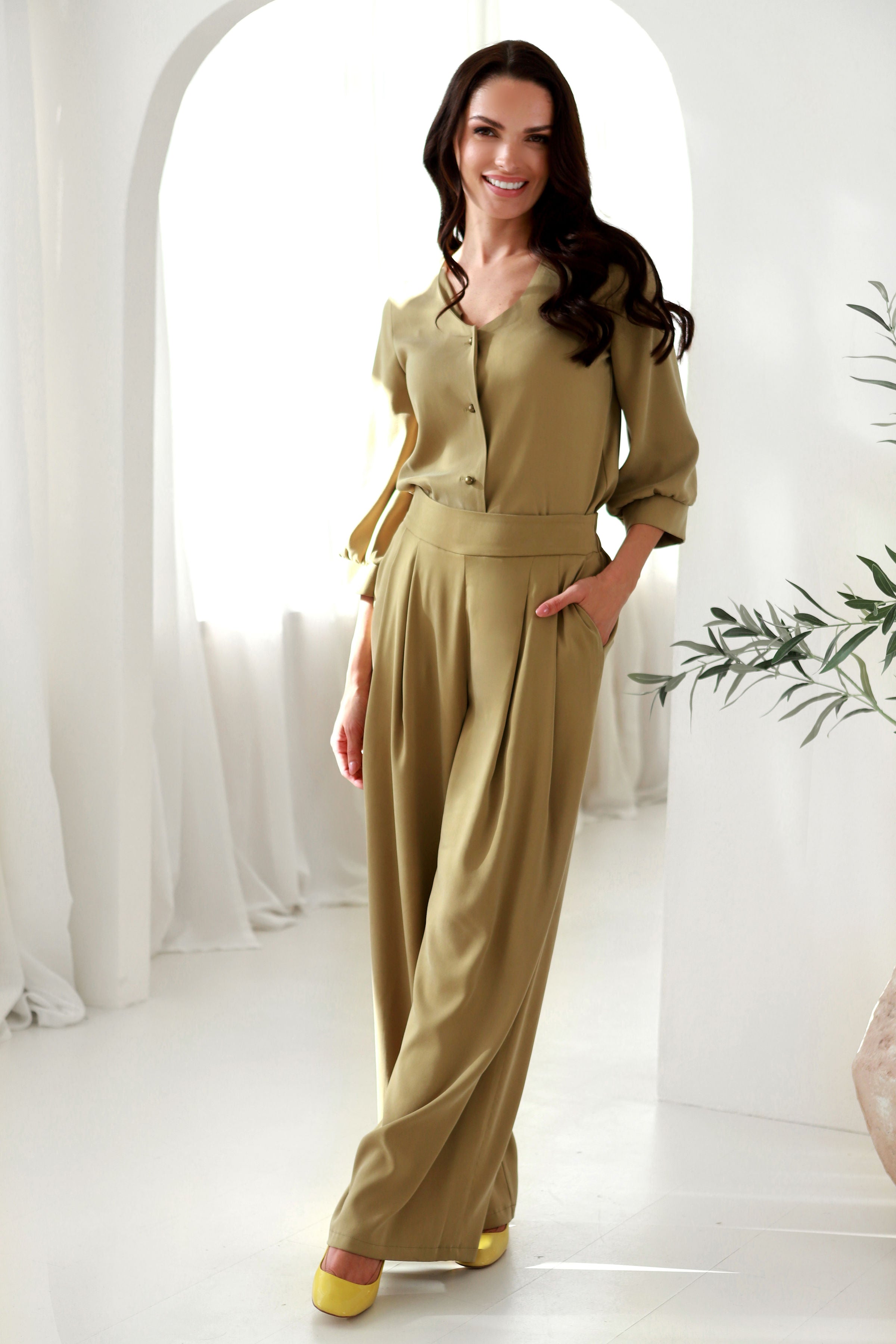 Lega High-Waisted Wide-Leg Trousers Linette Ochre