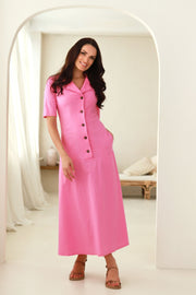 lininė suknelė su kišenėmis