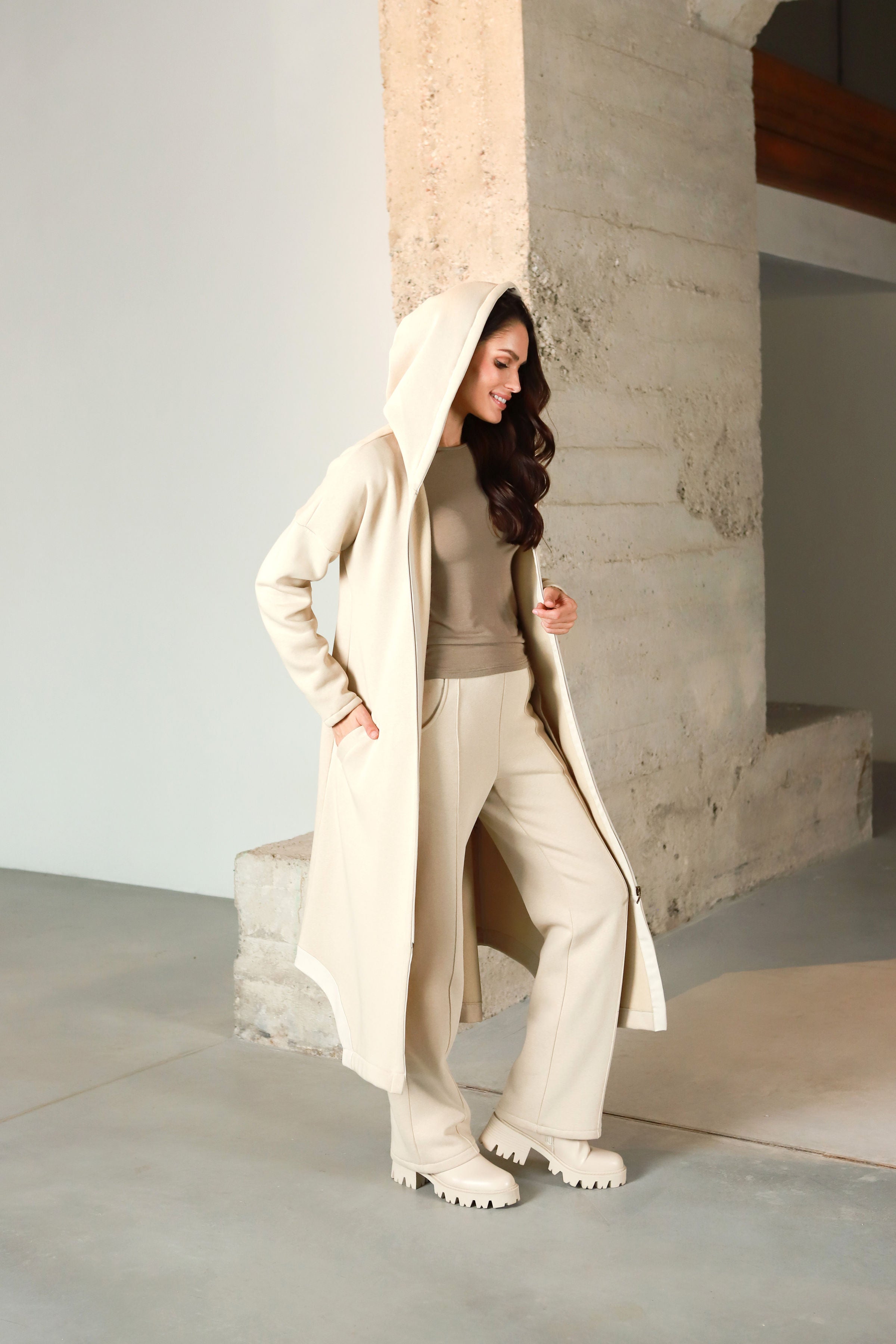 Lega длинный кардиган с ворсом внутри "Aurelia Beige"