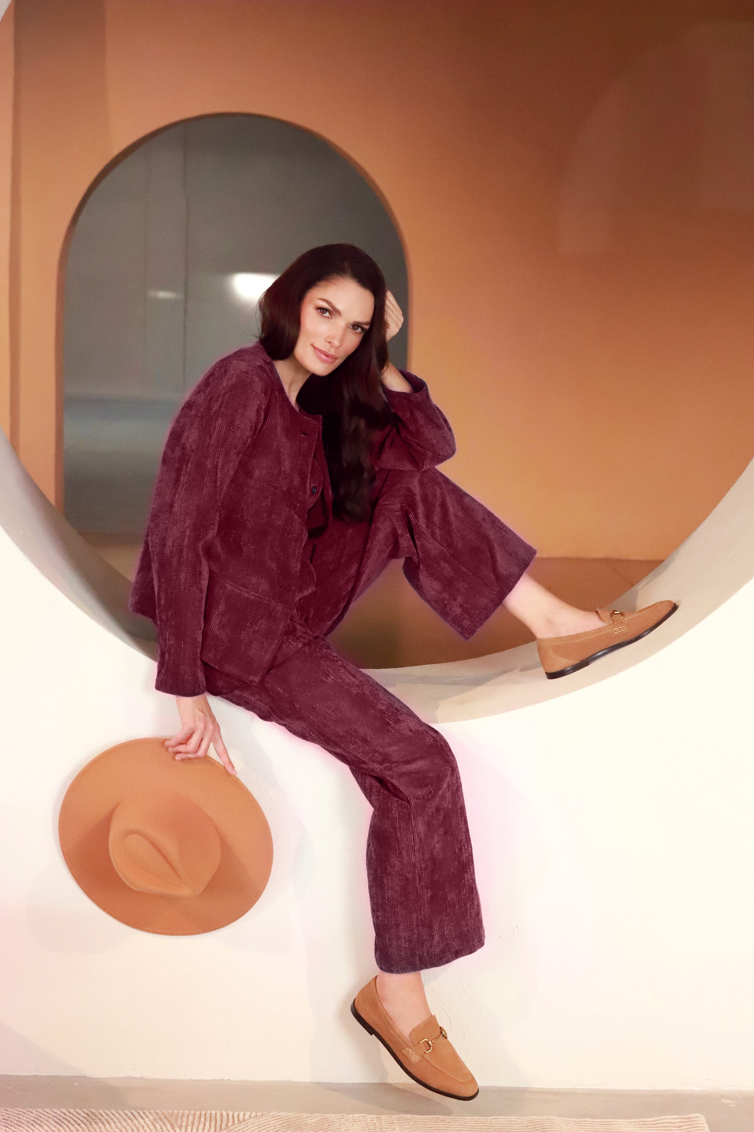 Lega velvetinės kelnės "Valery Bordeaux Velvet"