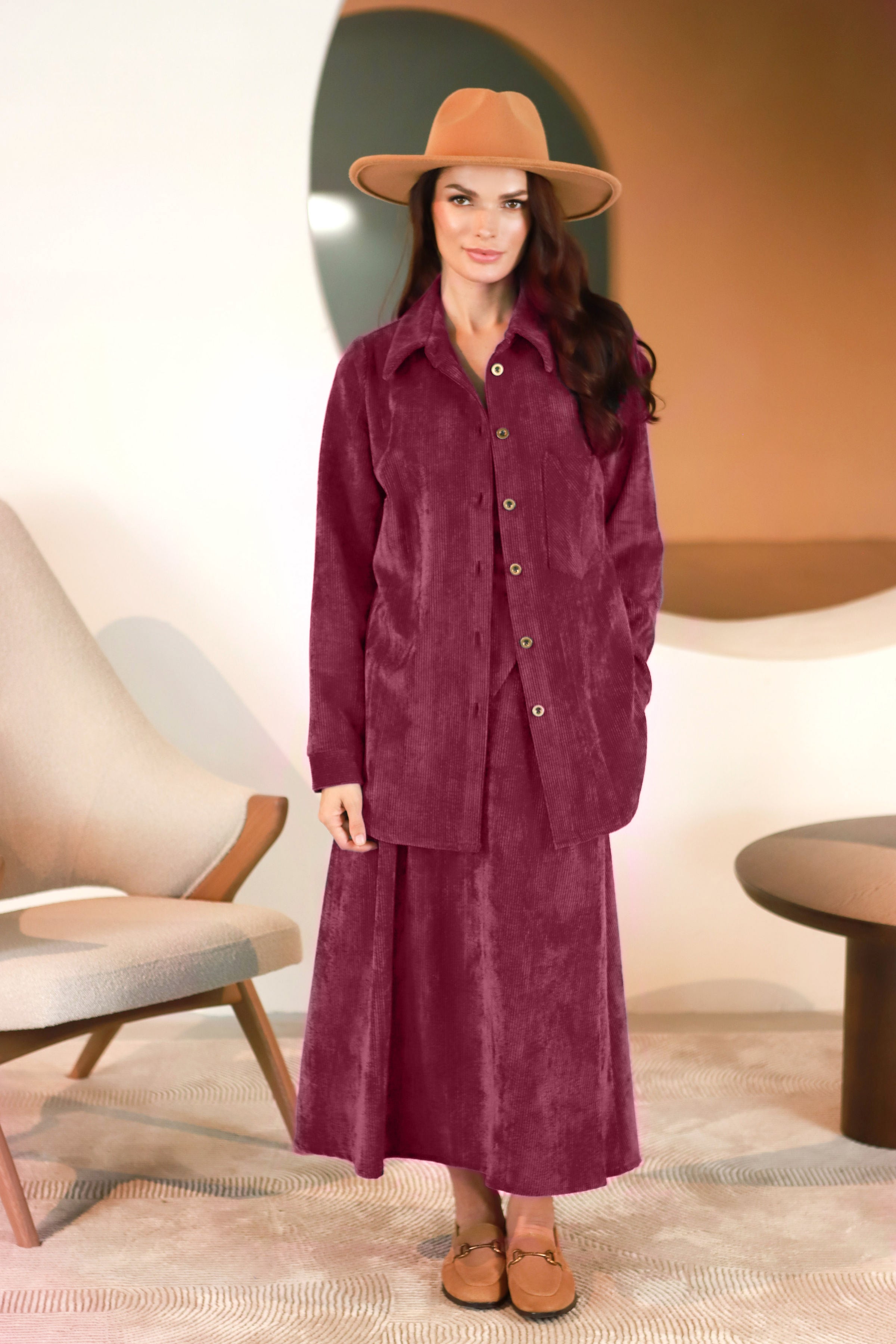 Lega ilgas velvetinis sijonas "Vendy Bordeaux Velvet"