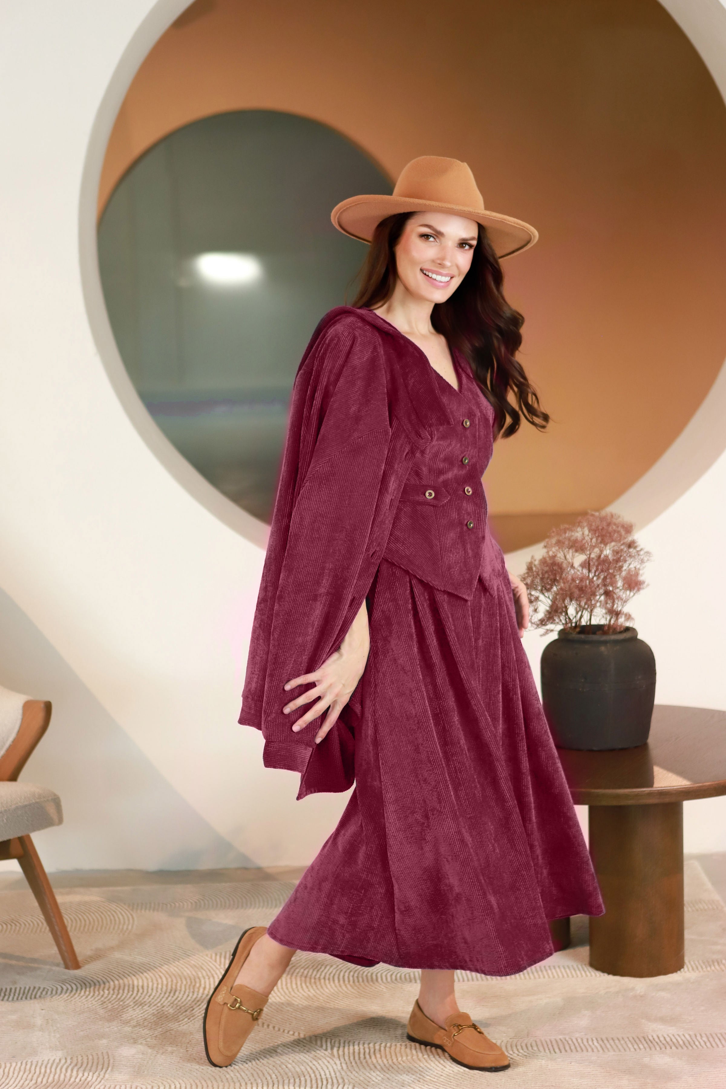 Lega ilgas velvetinis sijonas "Vendy Bordeaux Velvet"