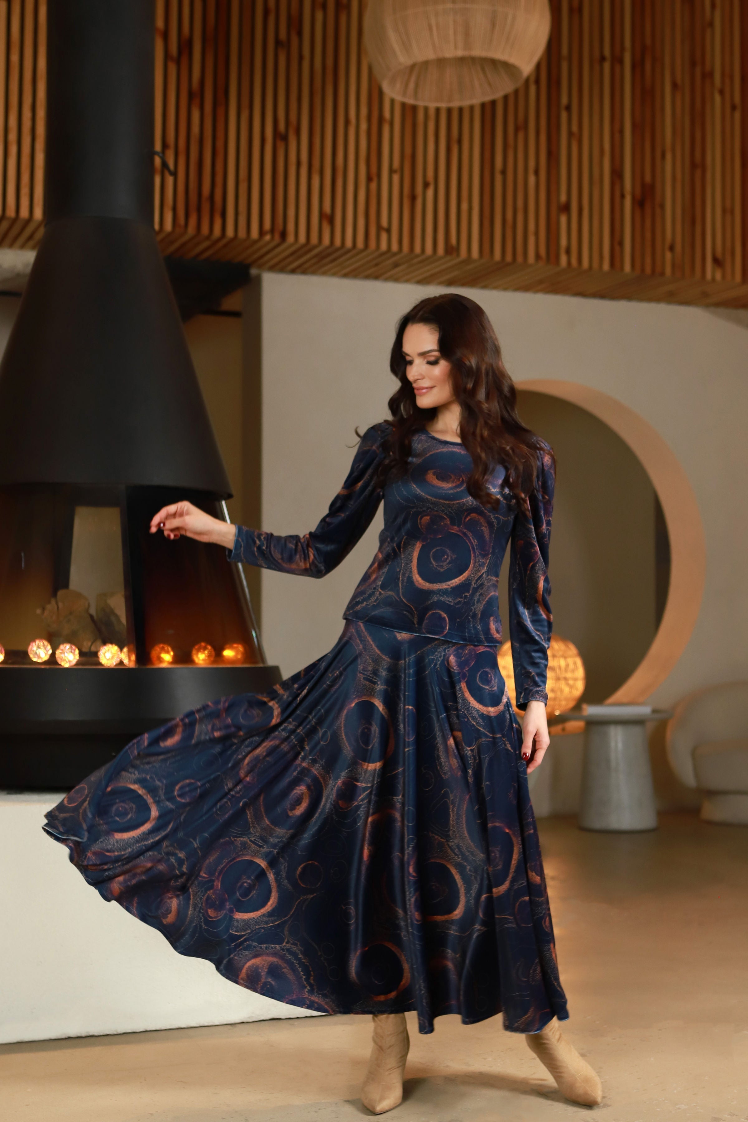 Lega veliūrinė palaidinė "Olivia Navy - Multicolor Velour"