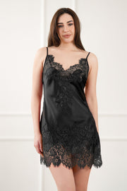 Komilfo шелковая ночная рубашка с кружевом "Ruby Black"