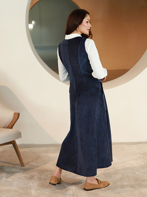 Lega ilgas velvetinis sijonas "Vendy Navy Velvet"