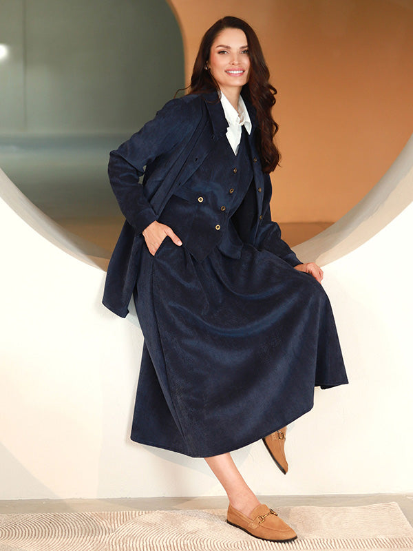 Lega ilgas velvetinis sijonas "Vendy Navy Velvet"