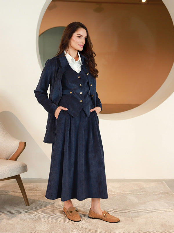 Lega ilgas velvetinis sijonas "Vendy Navy Velvet"