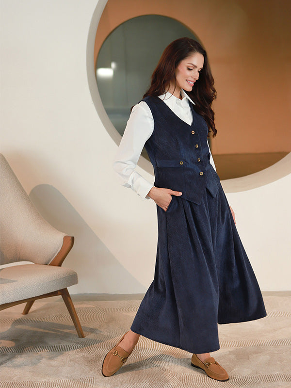 Lega ilgas velvetinis sijonas "Vendy Navy Velvet"