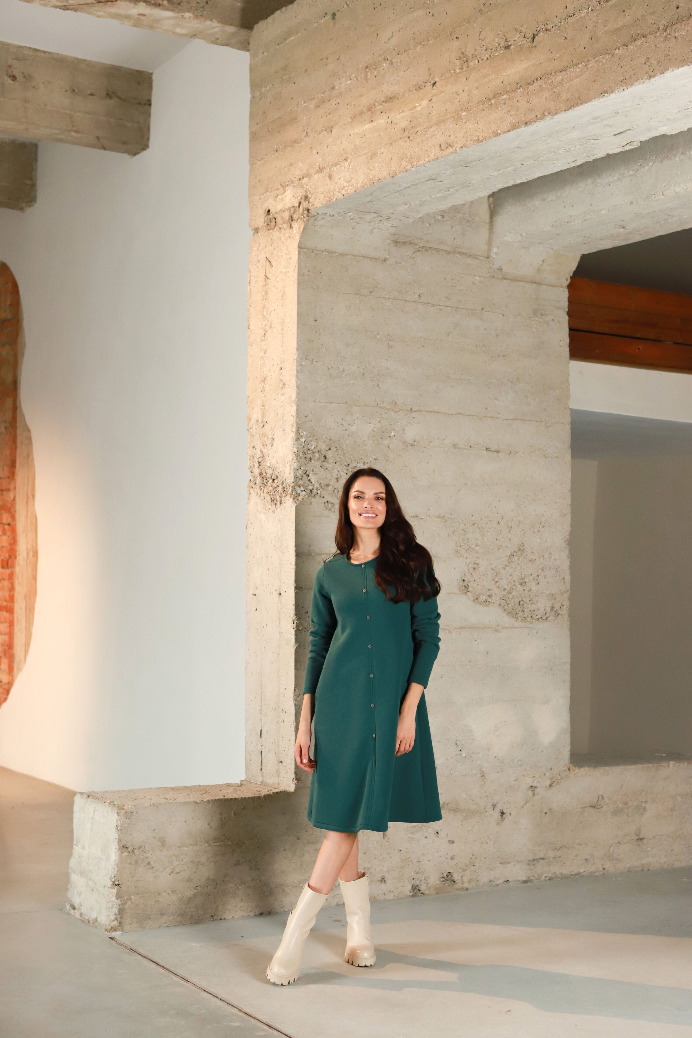 Lega medvilninė suknelė su pūkeliu iš vidaus "Miriel Deep Green"