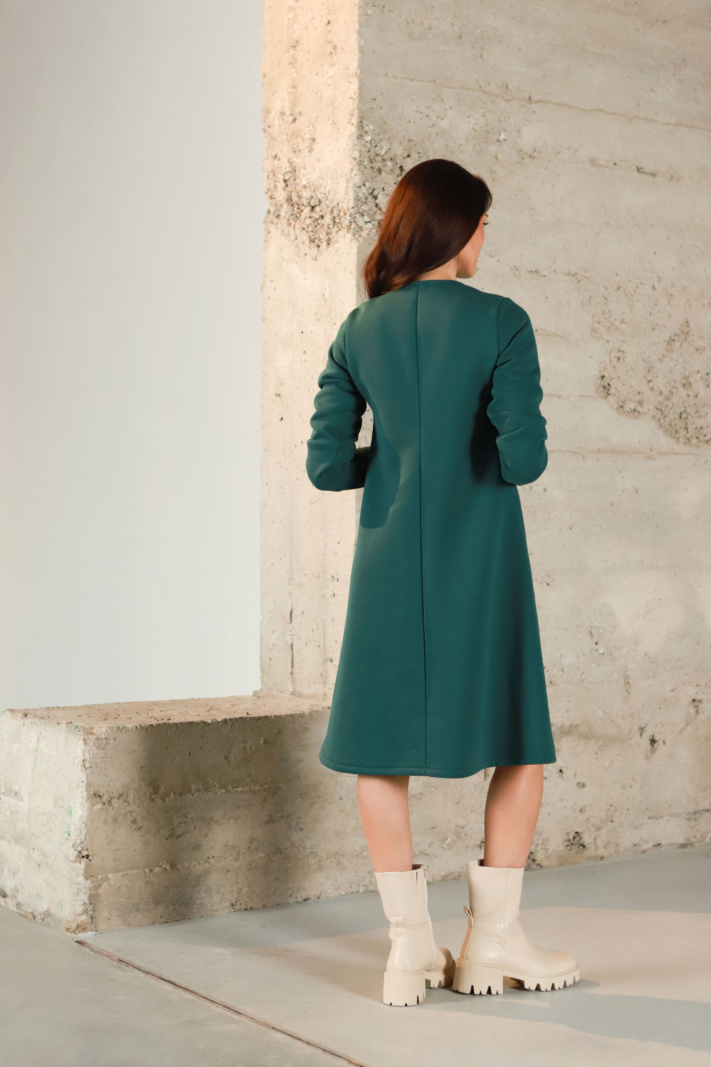 Lega medvilninė suknelė su pūkeliu iš vidaus "Miriel Deep Green"