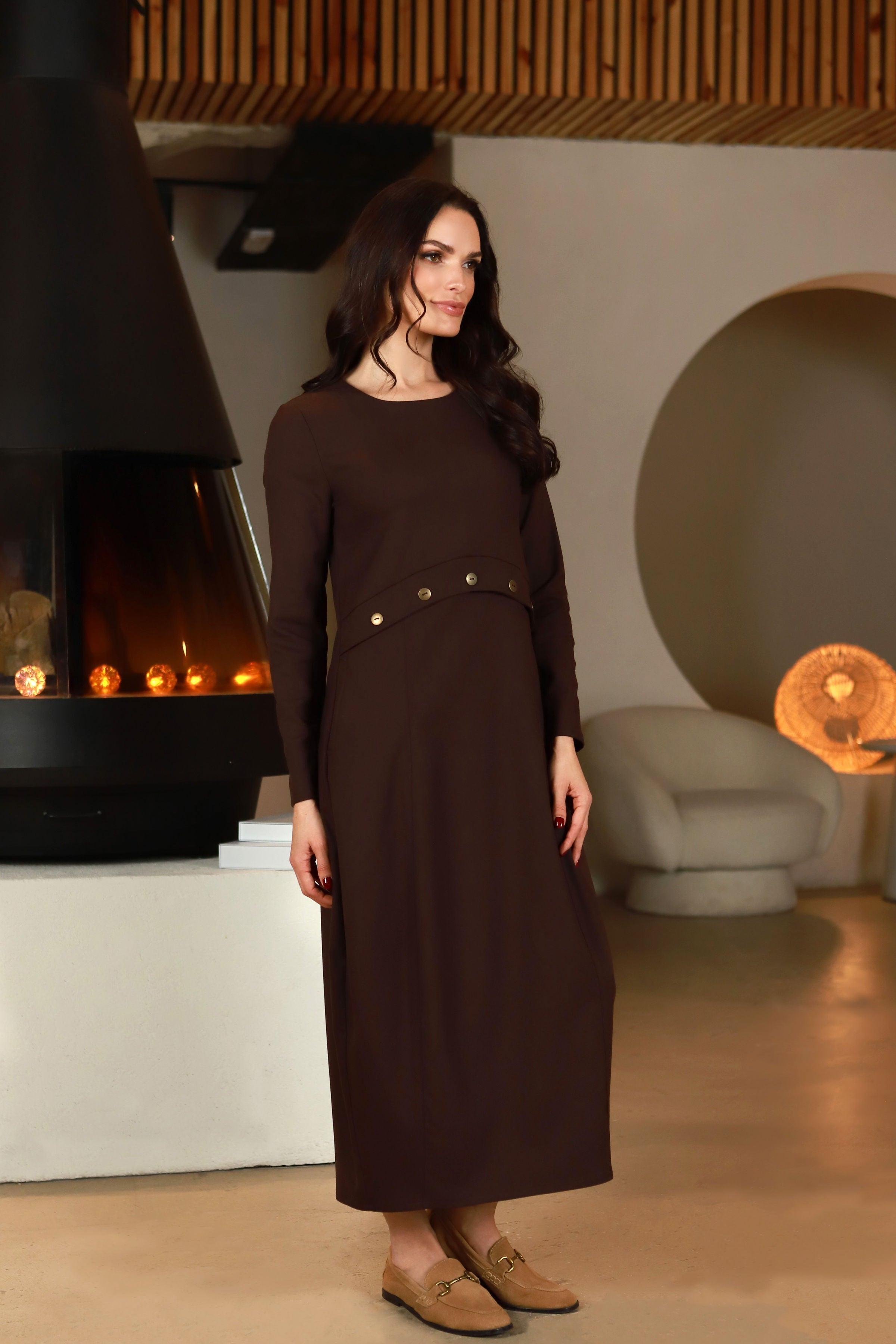 Lega ilga suknelė "Nora Chocolate"