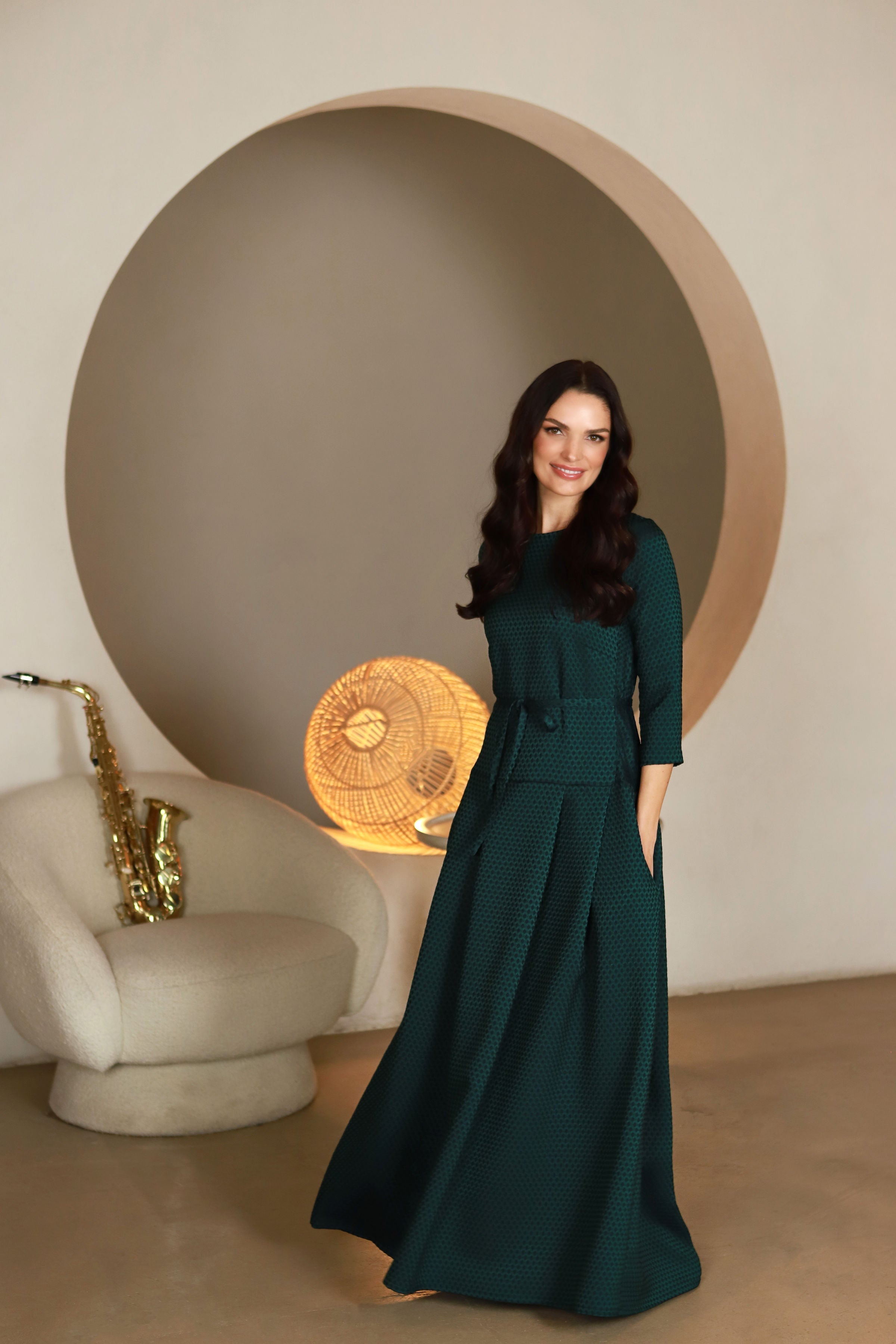 Lega ilga viskozinė suknelė "Demila Emerald - Navy"