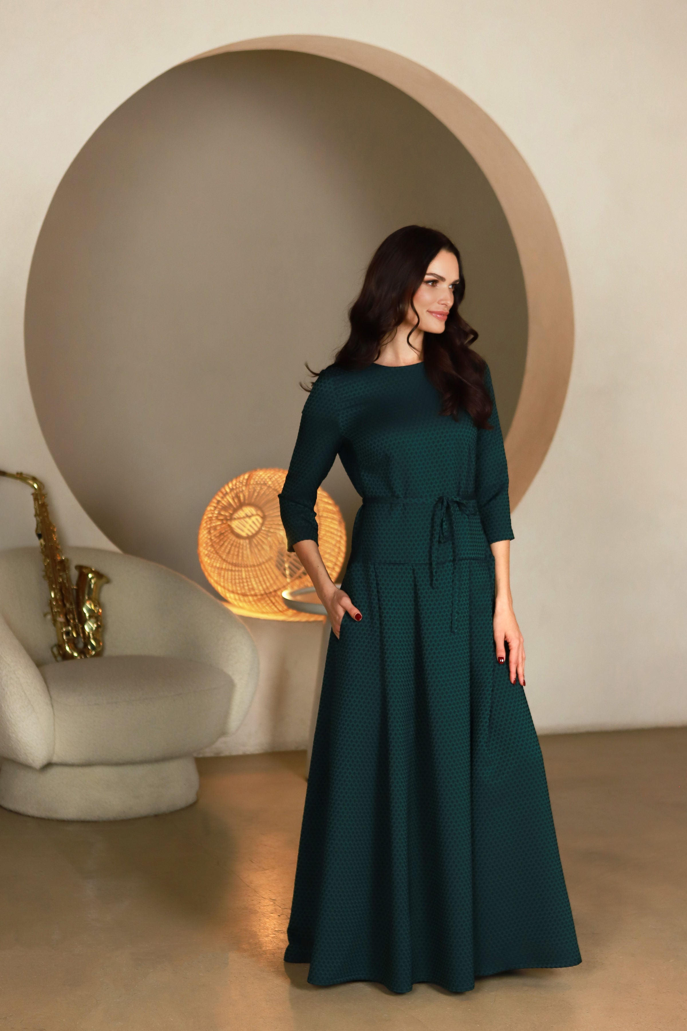 Lega ilga viskozinė suknelė "Demila Emerald - Navy"