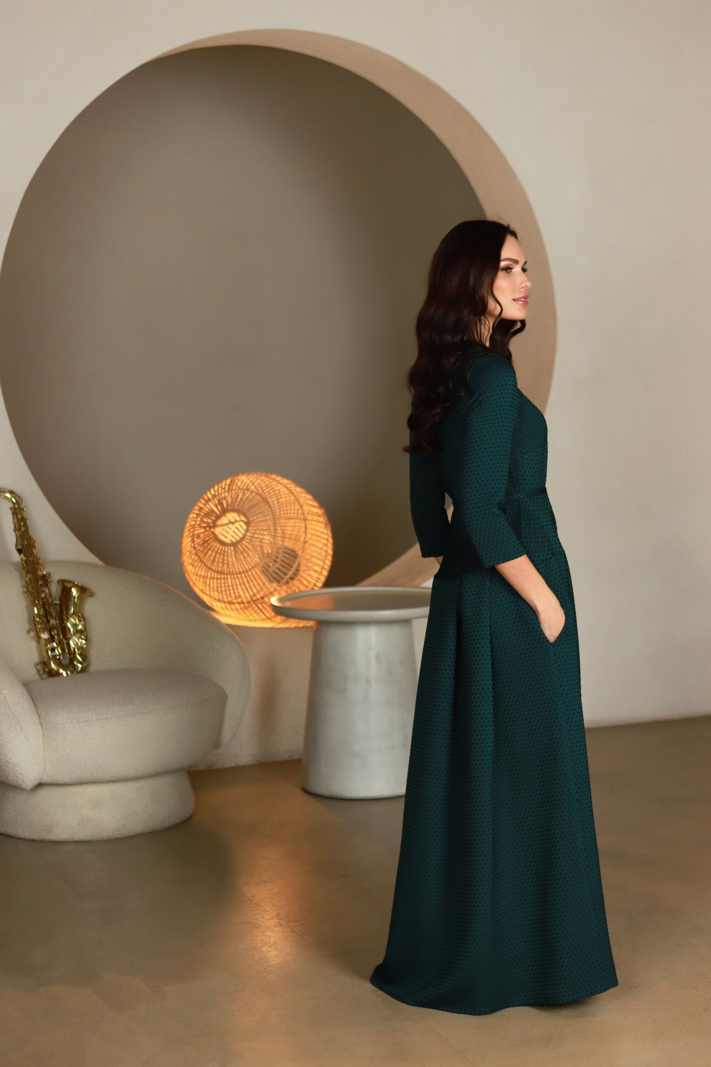 Lega ilga viskozinė suknelė "Demila Emerald - Navy"