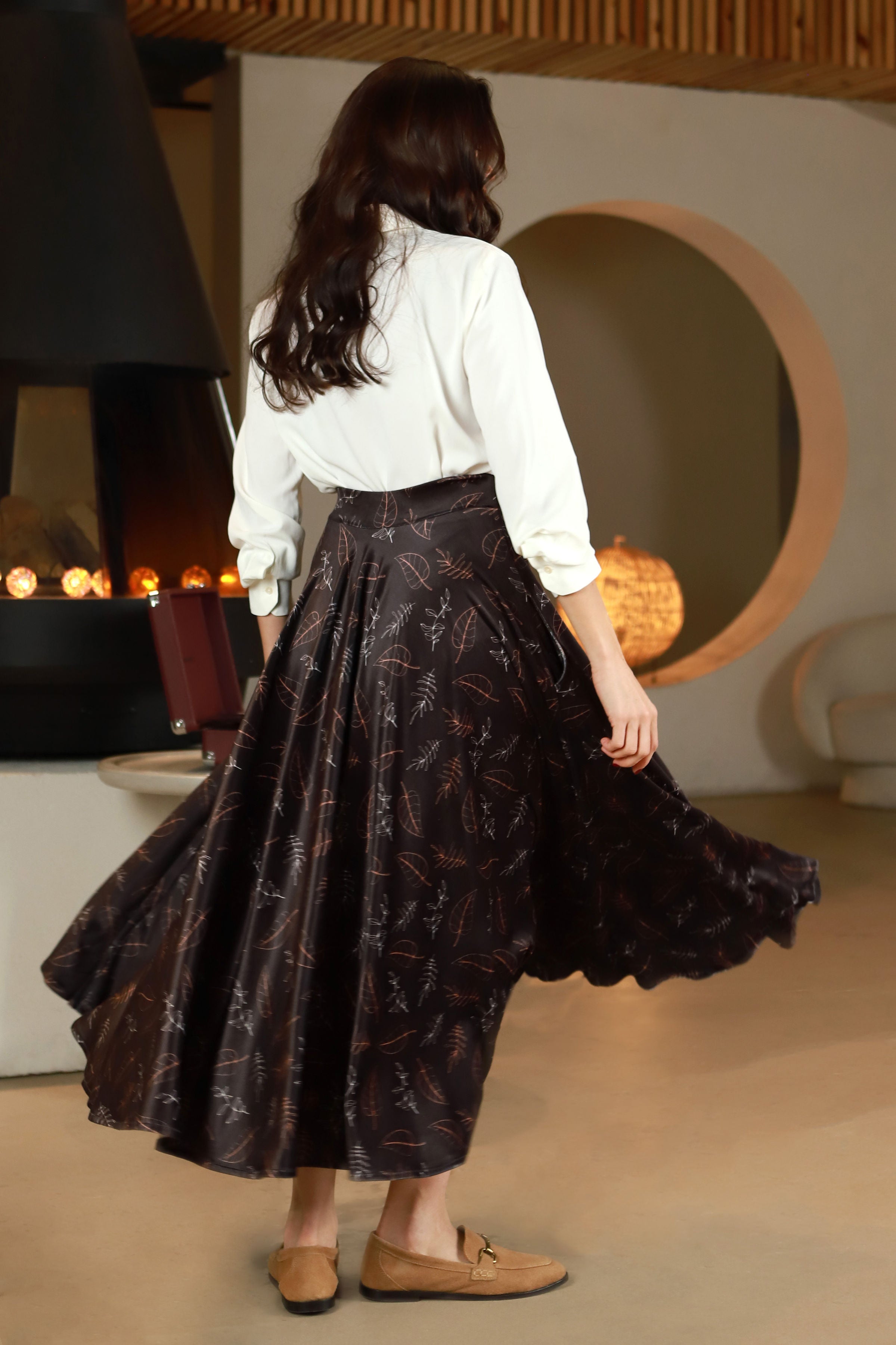 Lega ilgas veliūrinis sijonas "Milita Brown - Peach Velour"