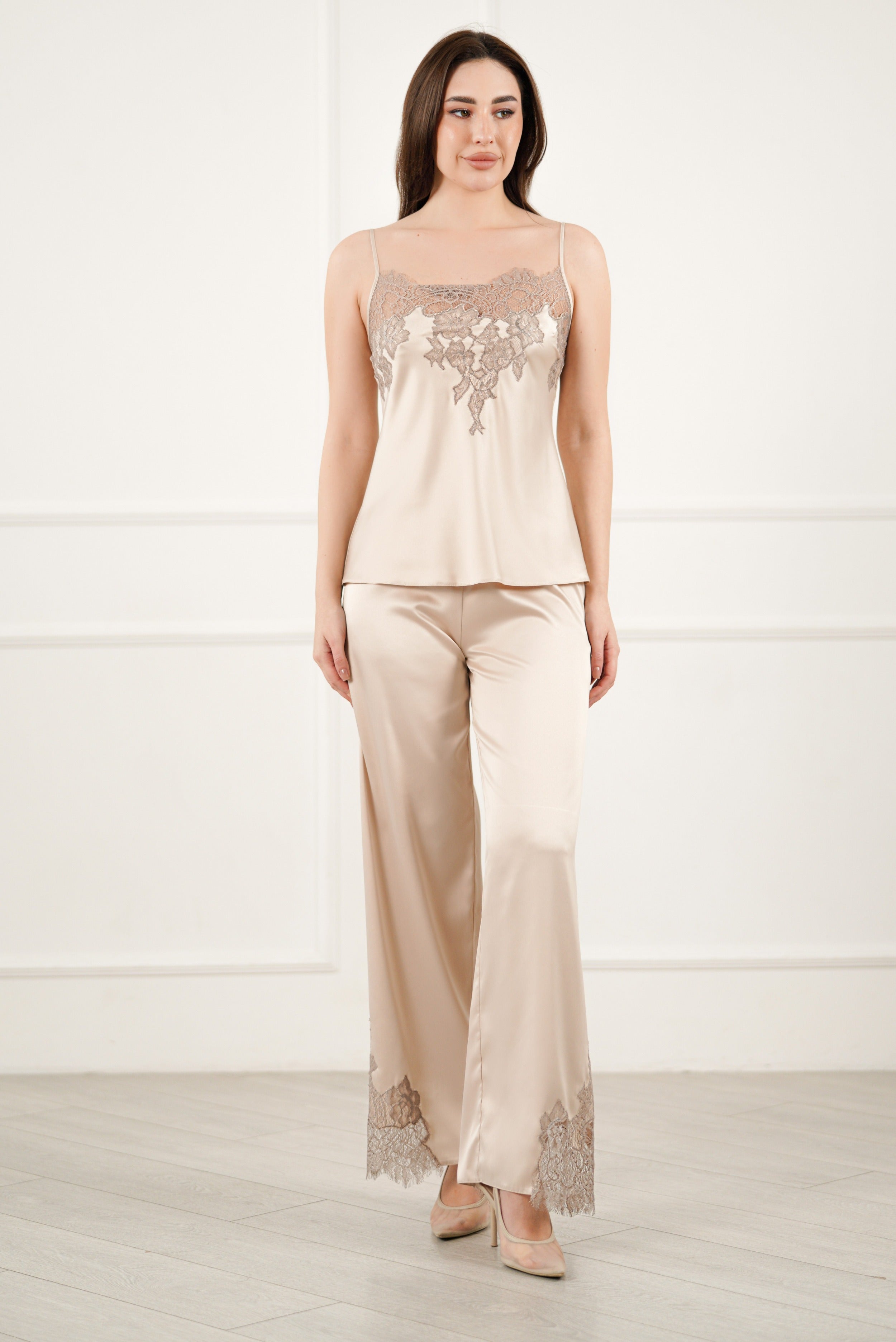 šilkinė ilga pižama