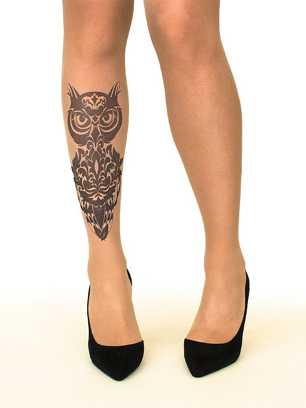 Stop & Stare колготки с татуировкой "Damask Owl 20 Den Sun"