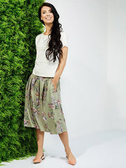 Lega sijonas su linu "Eustoma Green Flower Print"