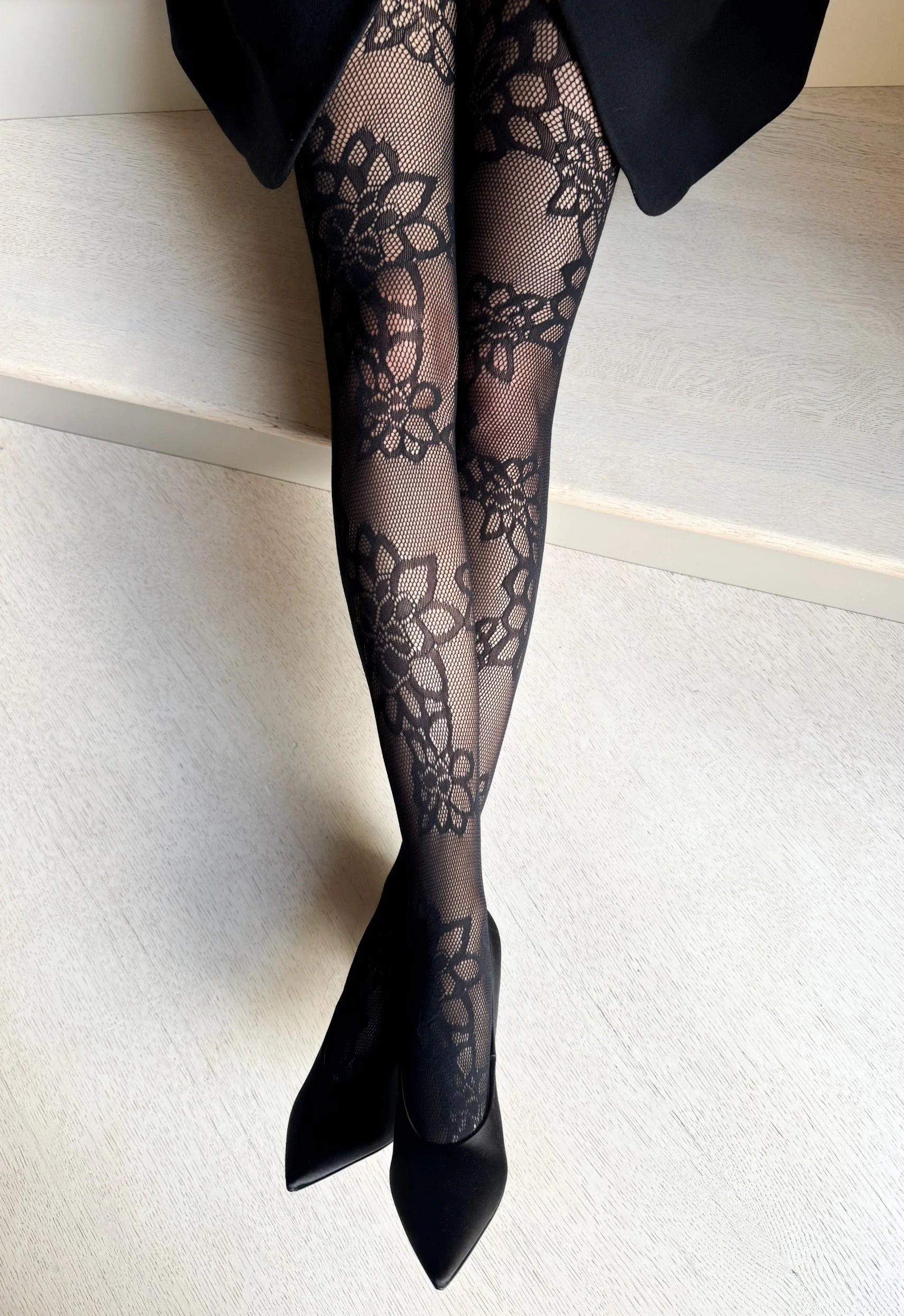 Black Patterned Pantyhose