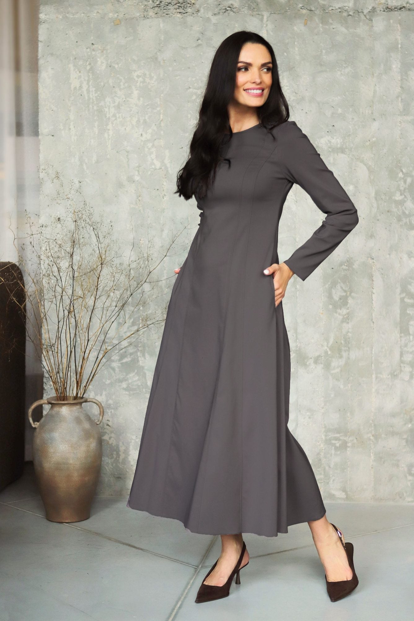 Lega Long A-Line Dress Opera Graphite