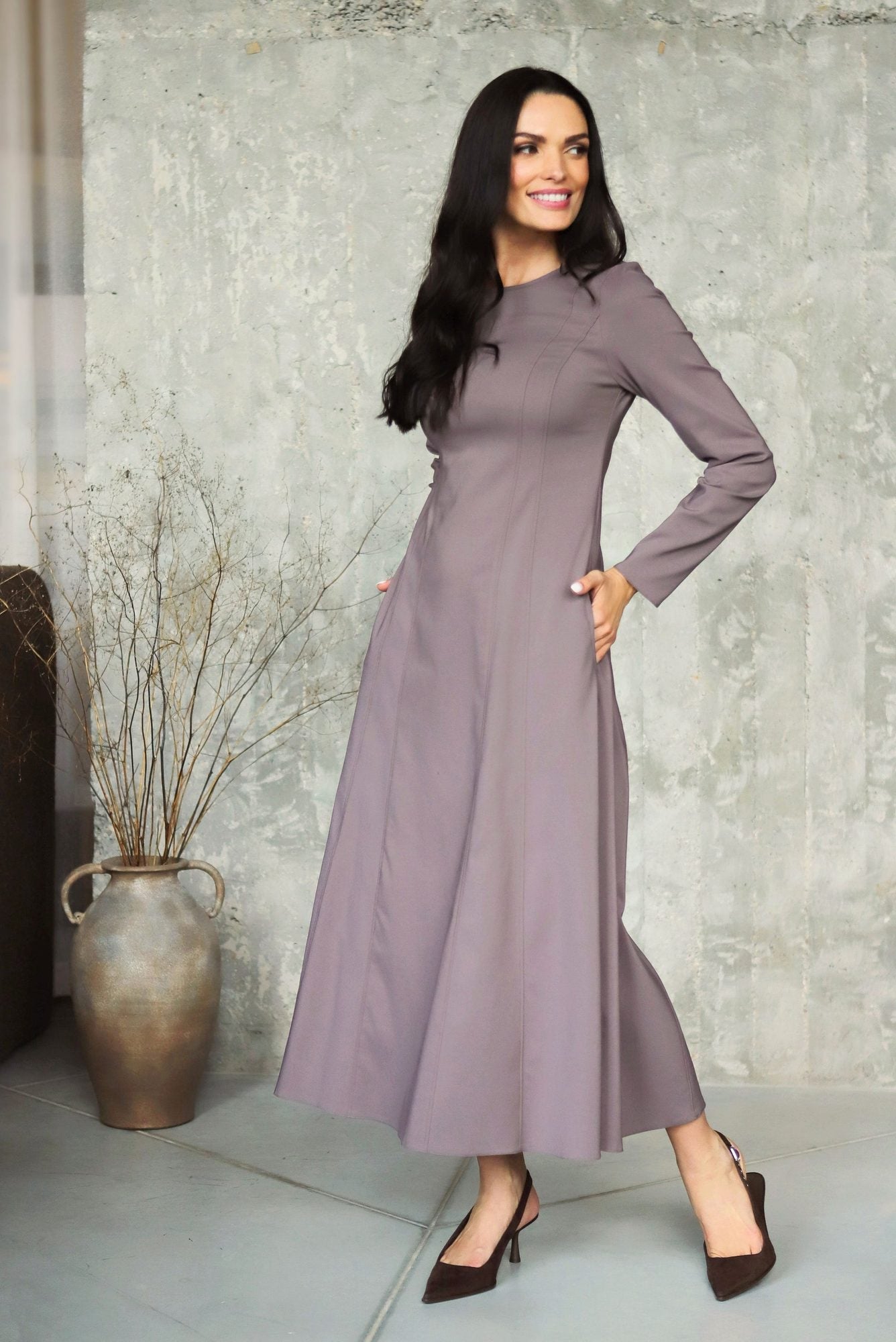 Lega Long A-Line Dress Opera Cocoa