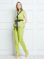 Lega Linen Blend Slim Trousers Trina Lime - Black Triangle Print