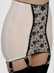 Nylon Dreams 6 dirželių nėriniuotas juosmenėlis "Girdle Power Mesh White - Black"