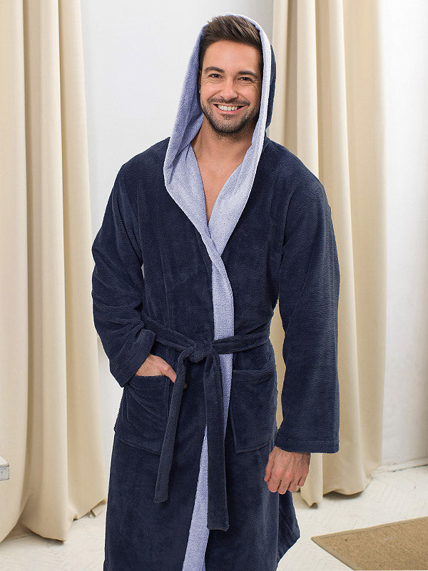 Belmanetti bambuko pluošto dvisluoksnis vyriškas chalatas su gobtuvu 