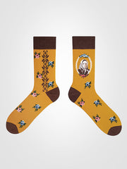 Spalvotos Kojines unisex medvilninės kojinės "Žemaitė Yellow - Brown"