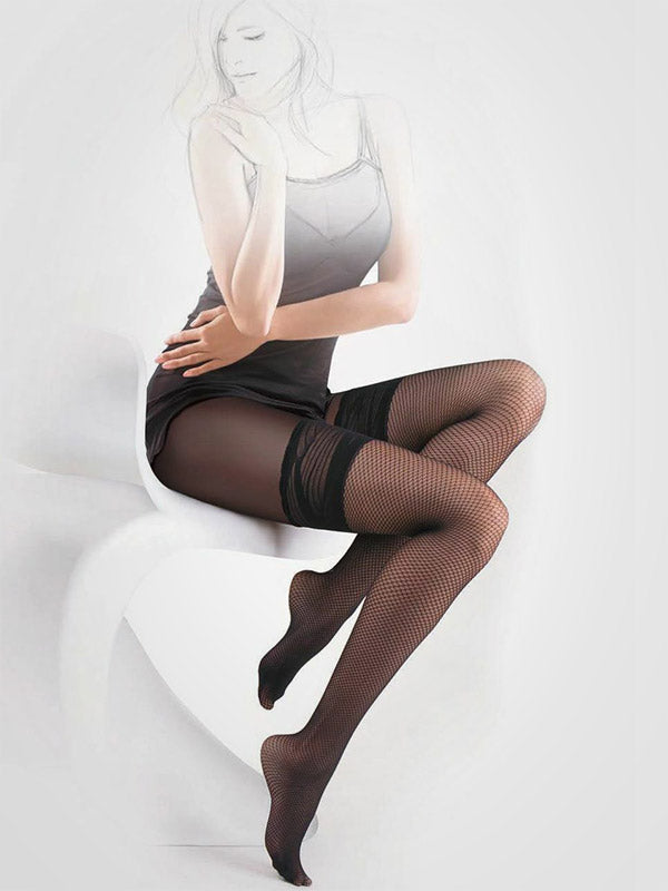 Gatta Tights with Imitation Fishnet Stockings and Back Seam Shania Black