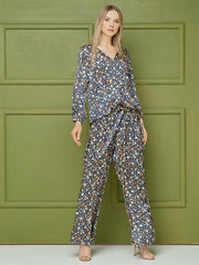 Lega широкие атласные брюки "Zoyla Navy - Multicolor Flower Print"