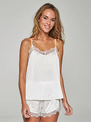 Muydemi Short Satin Pajamas With Lace Izide White
