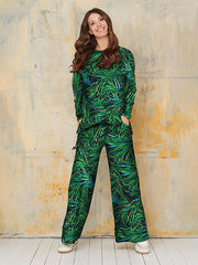 Lega plačios veliūrinės kelnės "Tessa Green - Black - Blue Floral Print Velour"