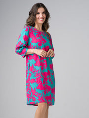 Lega viskozinė suknelė "Agostina Green - Fuchsia Flower Print"