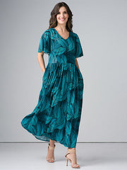 Lega Maxi Viscose Dress Adita Turquoise Floral Print