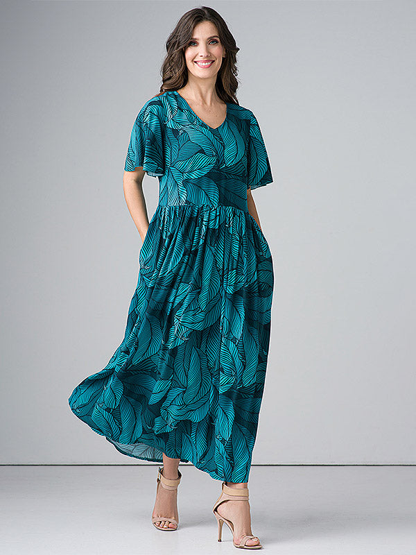 Lega Maxi Viscose Dress Adita Turquoise Floral Print