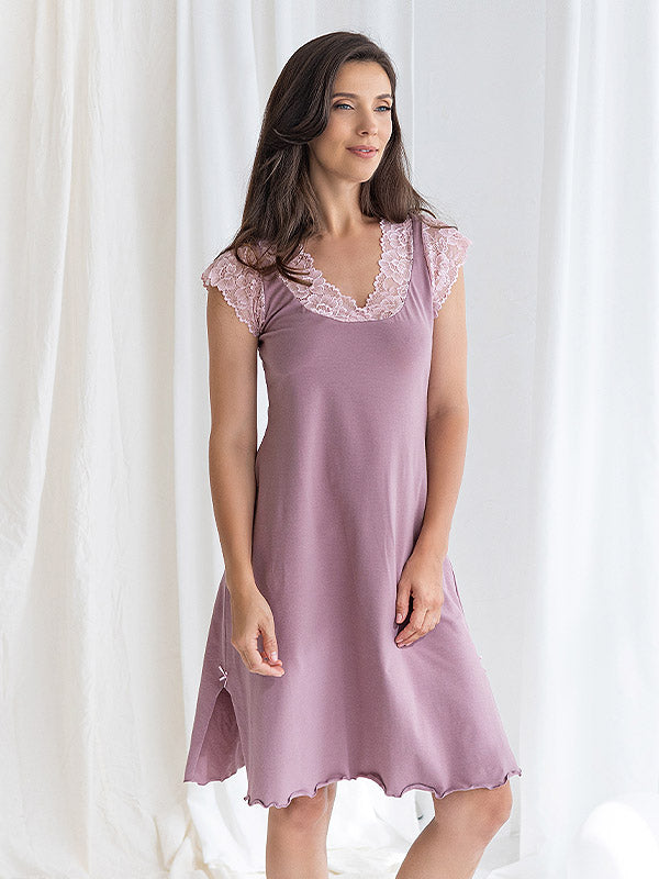 Lega хлопковая ночная сорочка с кружевом "Dunja Dusty Pink"