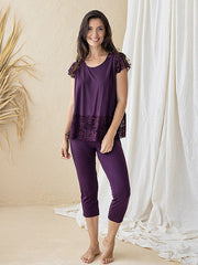Lega Viscose Pajamas With Lace Jovana Wine